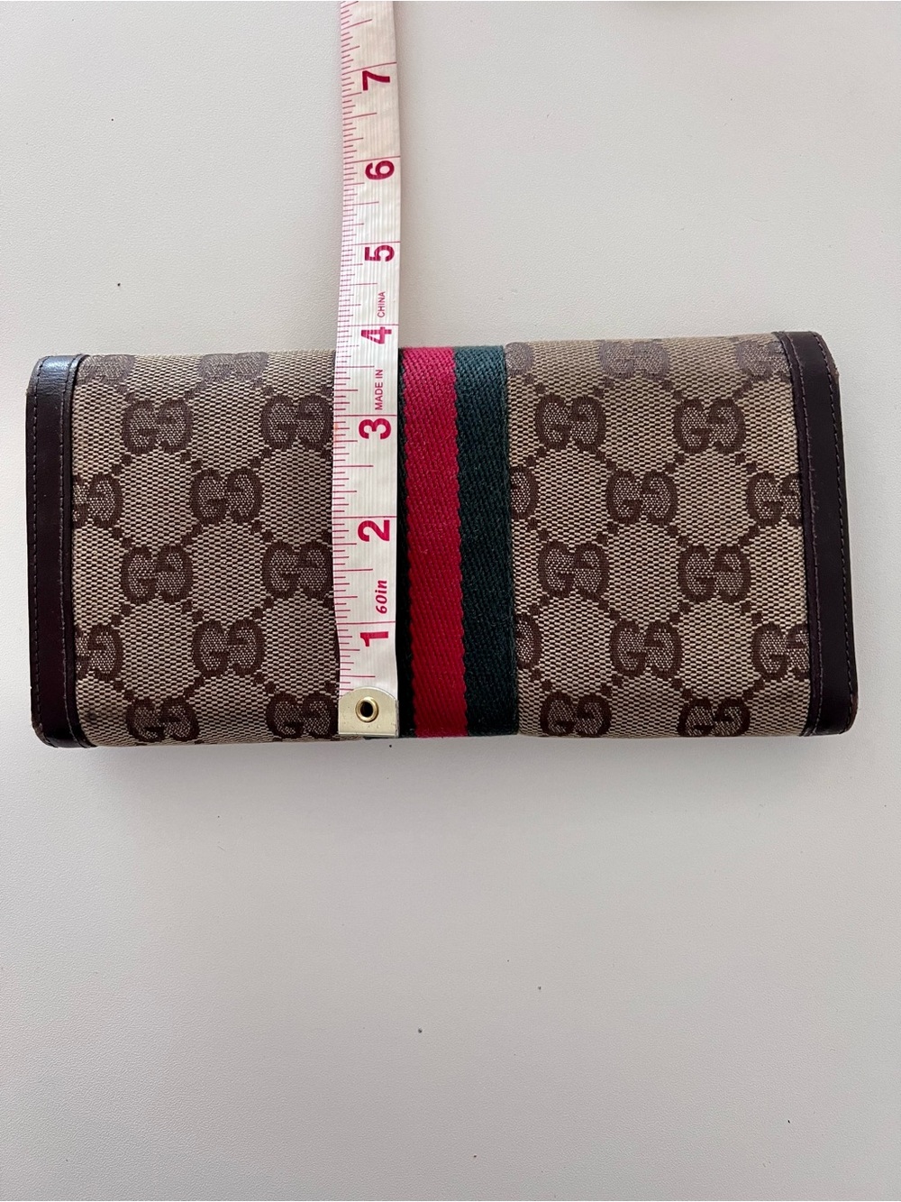 Vintage Gucci Brown Monogram Continental Wallet with Green-Red Web Stripe - Picture 3 of 9